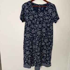 purejill JJill 100% Cotton Boho Floral Buttoned Back TShirt Dress Size Small